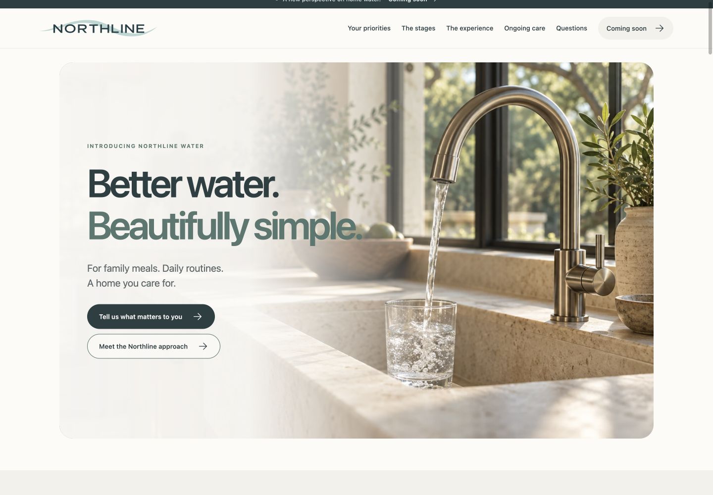 Preserved Northline Water desktop homepage, shown on its own